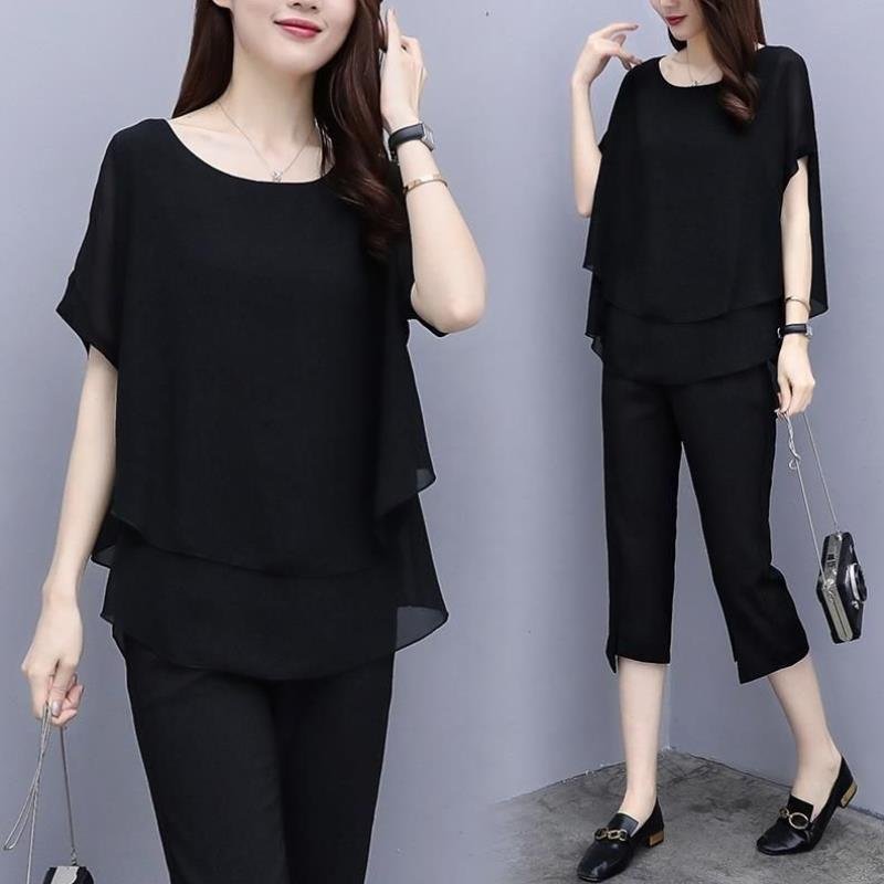 Chiffon Splicing Block Meat Shows Thin Two Female Sets