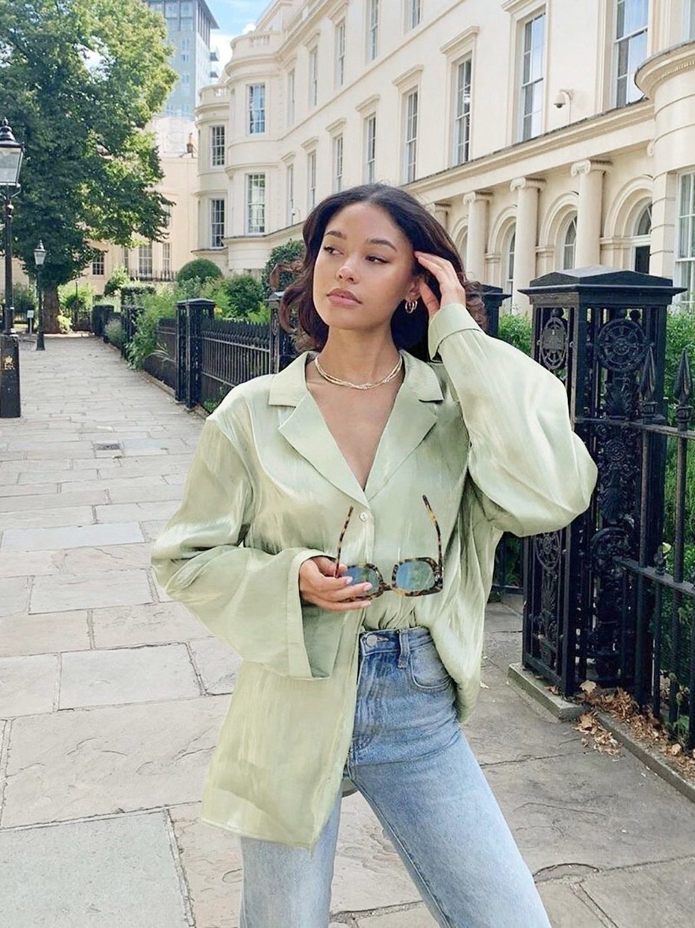 Elegant Woman In Green Retro Two-Piece Women’s Suit