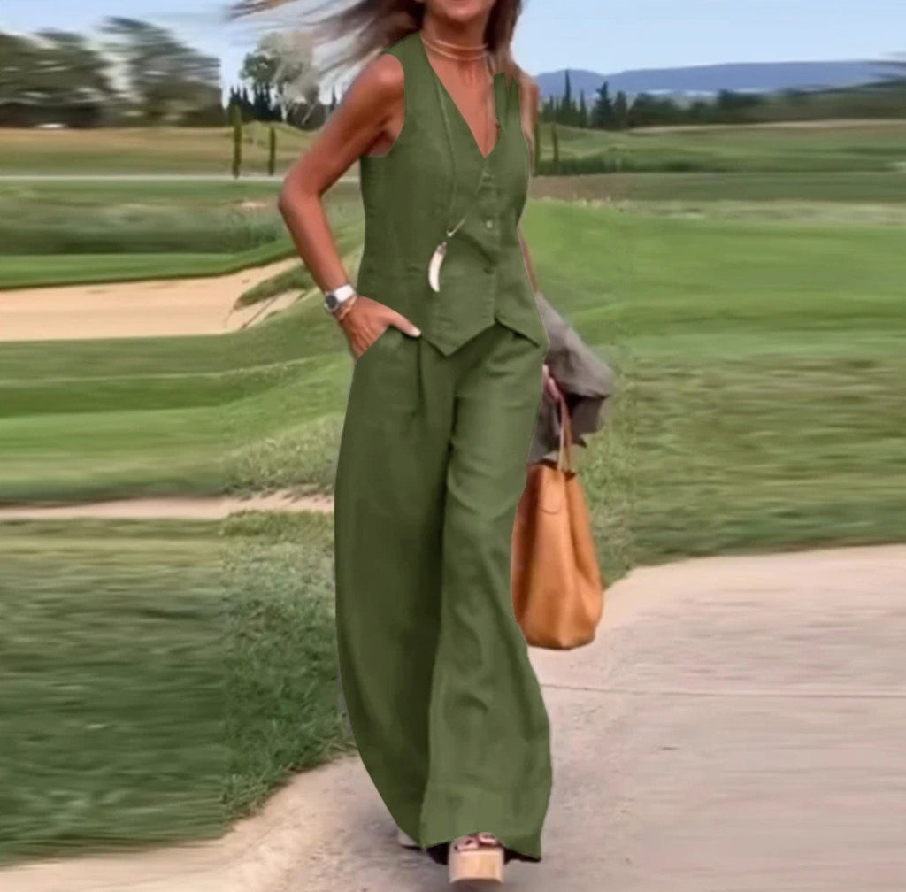 Casual Women’s Solid Color Fashion Sets Of Vest Trousers Suit