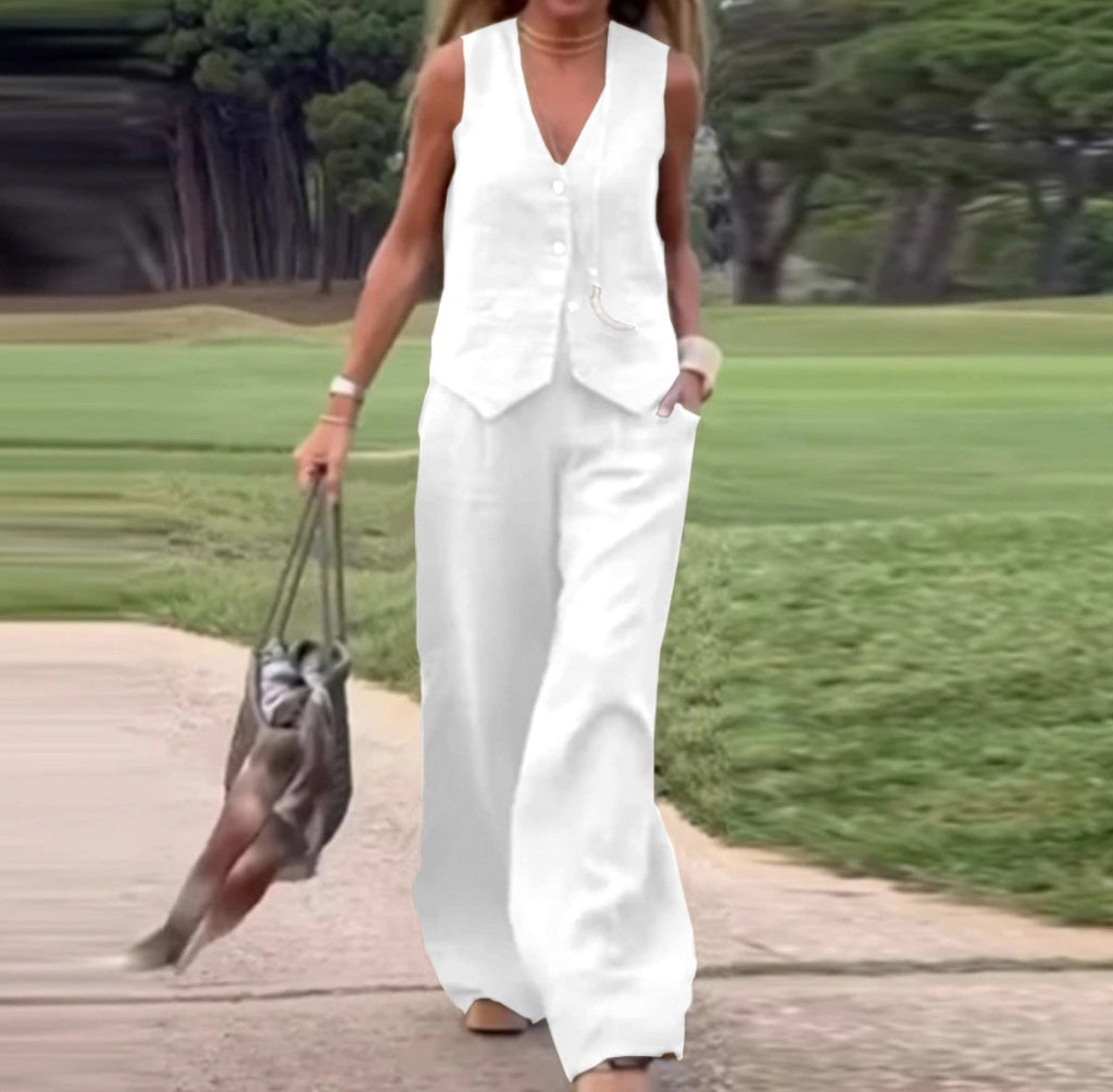 Casual Women’s Solid Color Fashion Sets Of Vest Trousers Suit