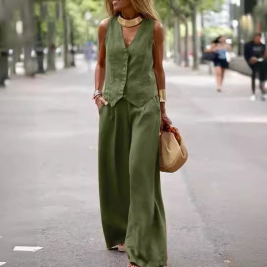 Casual Women’s Solid Color Fashion Sets Of Vest Trousers Suit