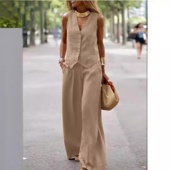 Casual Women’s Solid Color Fashion Sets Of Vest Trousers Suit