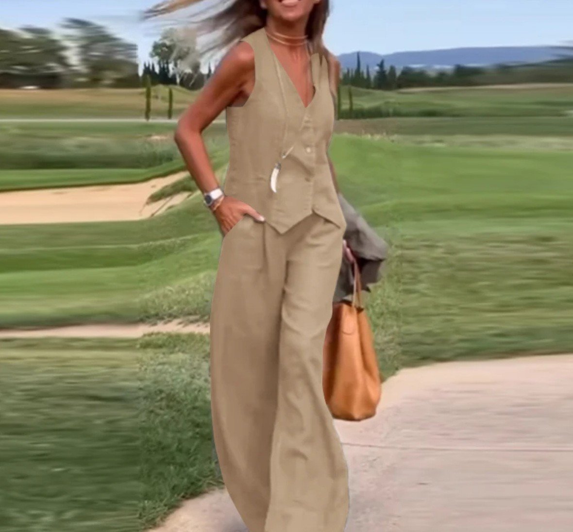 Casual Women’s Solid Color Fashion Sets Of Vest Trousers Suit