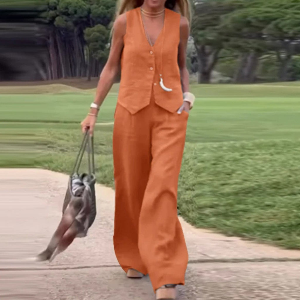 Casual Women’s Solid Color Fashion Sets Of Vest Trousers Suit