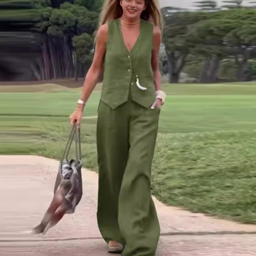 Casual Women’s Solid Color Fashion Sets Of Vest Trousers Suit