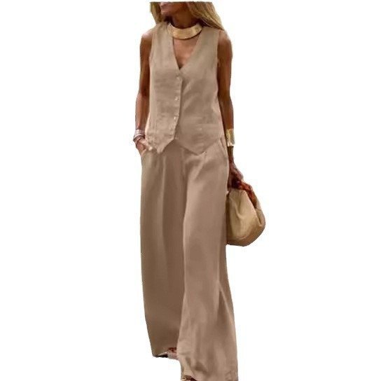 Casual Women’s Solid Color Fashion Sets Of Vest Trousers Suit